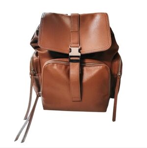 Large Capacity Faux Leather Baby Bag Diaper Bag Backpack Brown